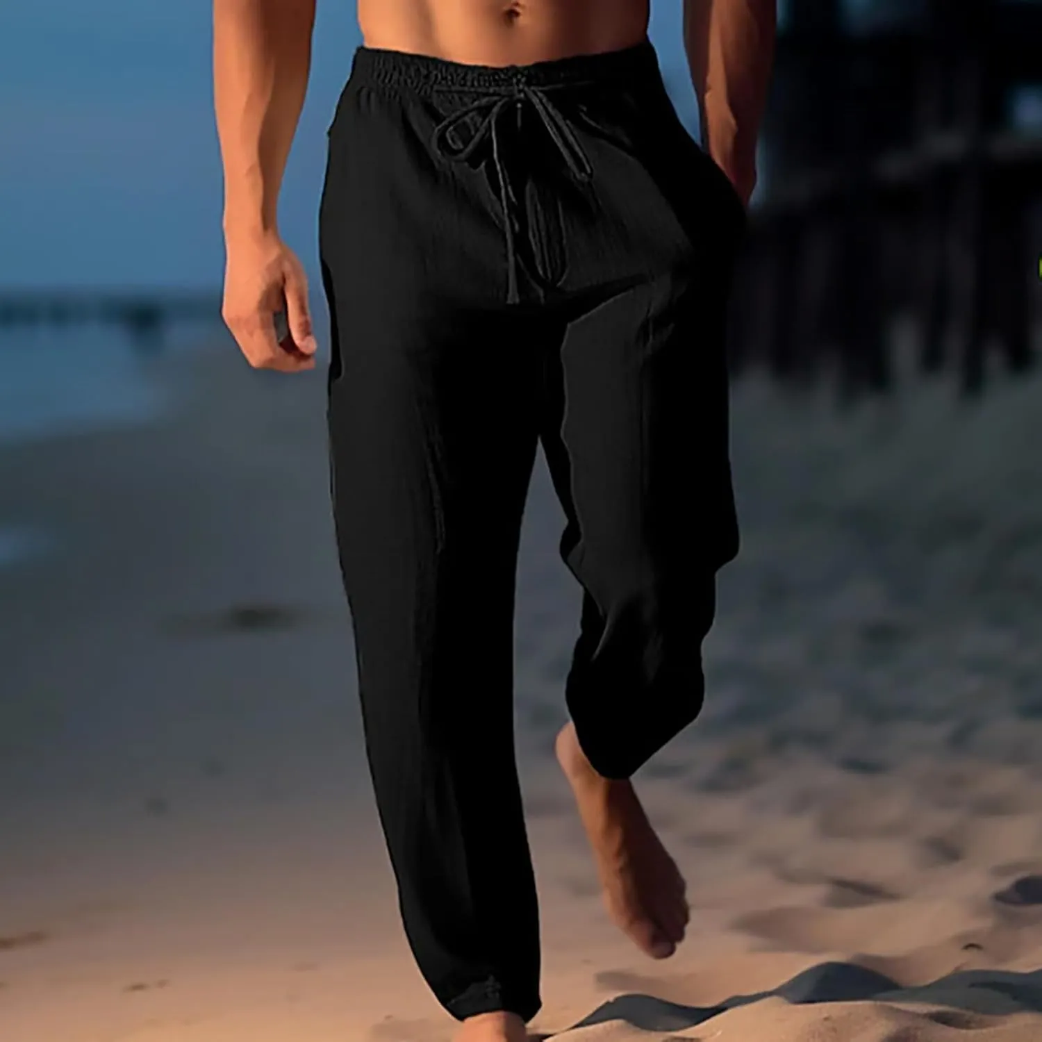 Plus Size Pants for Mens Elastic Waist Casual Pants Solid High Waist Pants Wide Leg Trousers Lightweight Loose Pant