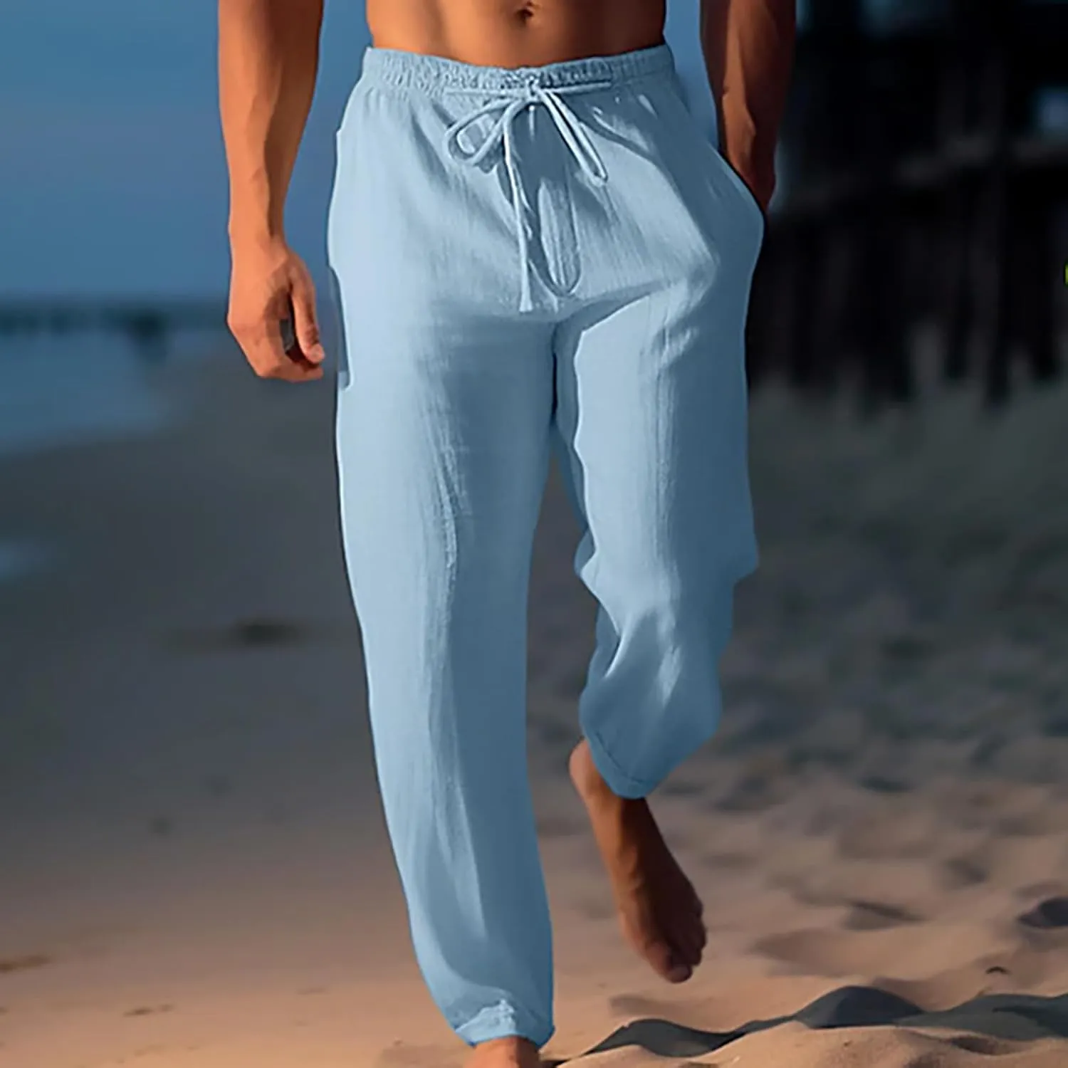 Plus Size Pants for Mens Elastic Waist Casual Pants Solid High Waist Pants Wide Leg Trousers Lightweight Loose Pant