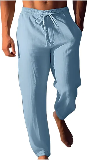 Plus Size Pants for Mens Elastic Waist Casual Pants Solid High Waist Pants Wide Leg Trousers Lightweight Loose Pant