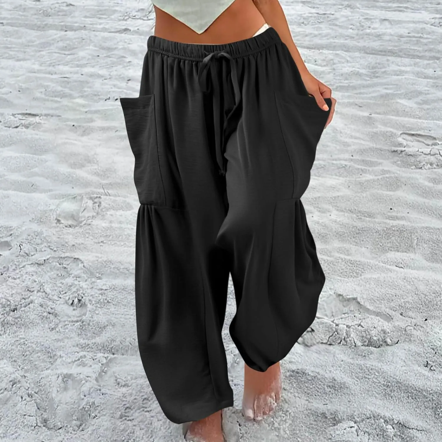 Plus Size Womens Wide Leg Pants High Waisted Casual Boho Pants Loose Flowy Palazzo Summer Beach Vacation Trousers