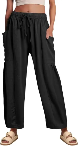 Plus Size Womens Wide Leg Pants High Waisted Casual Boho Pants Loose Flowy Palazzo Summer Beach Vacation Trousers