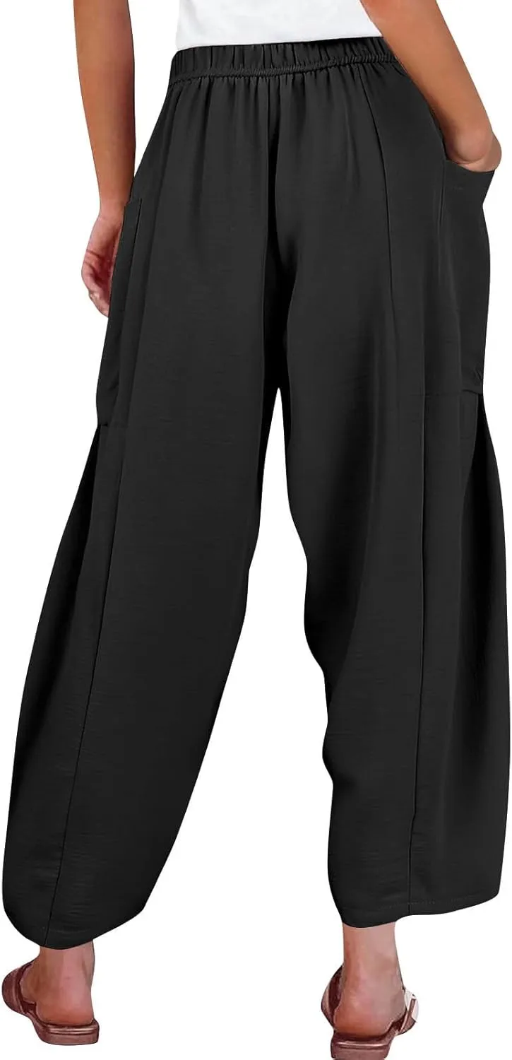 Plus Size Womens Wide Leg Pants High Waisted Casual Boho Pants Loose Flowy Palazzo Summer Beach Vacation Trousers
