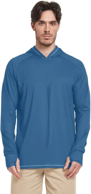 Prussian Blue Mens Sun Protection Hoodie Long Sleeve Fishing Shirt UPF 50  Quick-Dry Men Rash Guards Sun Hoodies camisas para trabajo