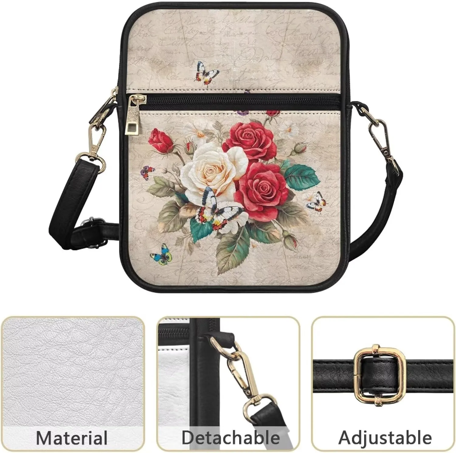 PU Crossbody Bag for Women Men Portable Cell Phone Purse Shoulder Bag with Zipper Closure for Outdoor Shopping