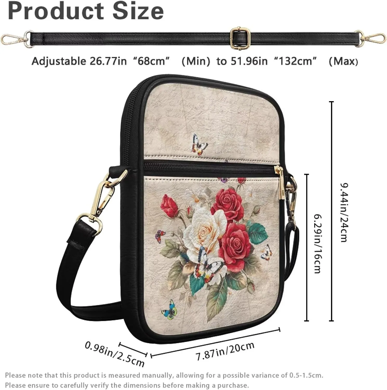 PU Crossbody Bag for Women Men Portable Cell Phone Purse Shoulder Bag with Zipper Closure for Outdoor Shopping