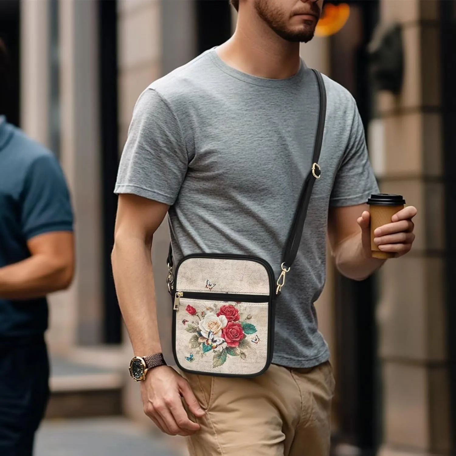 PU Crossbody Bag for Women Men Portable Cell Phone Purse Shoulder Bag with Zipper Closure for Outdoor Shopping