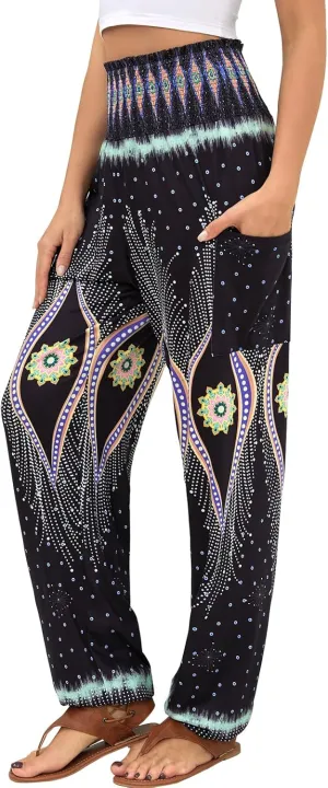 QIANXIZHAN Women's Harem Pants, High Waist Yoga Boho Trousers with Pockets