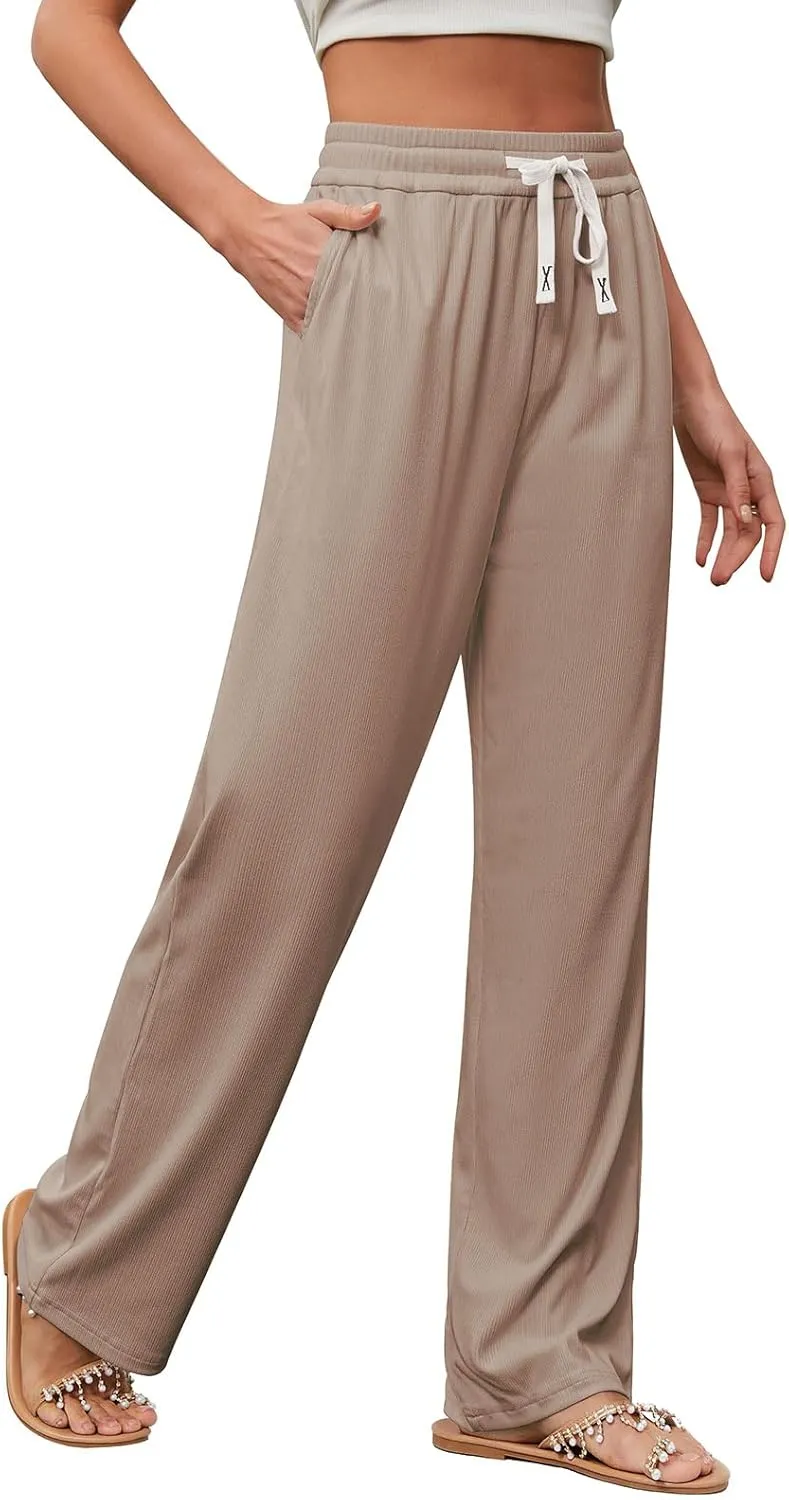 QIANXIZHAN Women's Work Pants, Wide Leg Lounge Pants Pajama Boho Casual Workout Sweatpants Joggers New