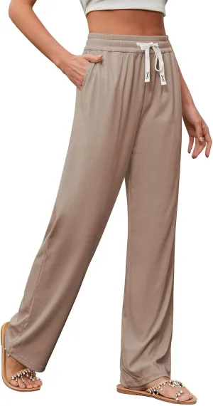 QIANXIZHAN Women's Work Pants, Wide Leg Lounge Pants Pajama Boho Casual Workout Sweatpants Joggers New