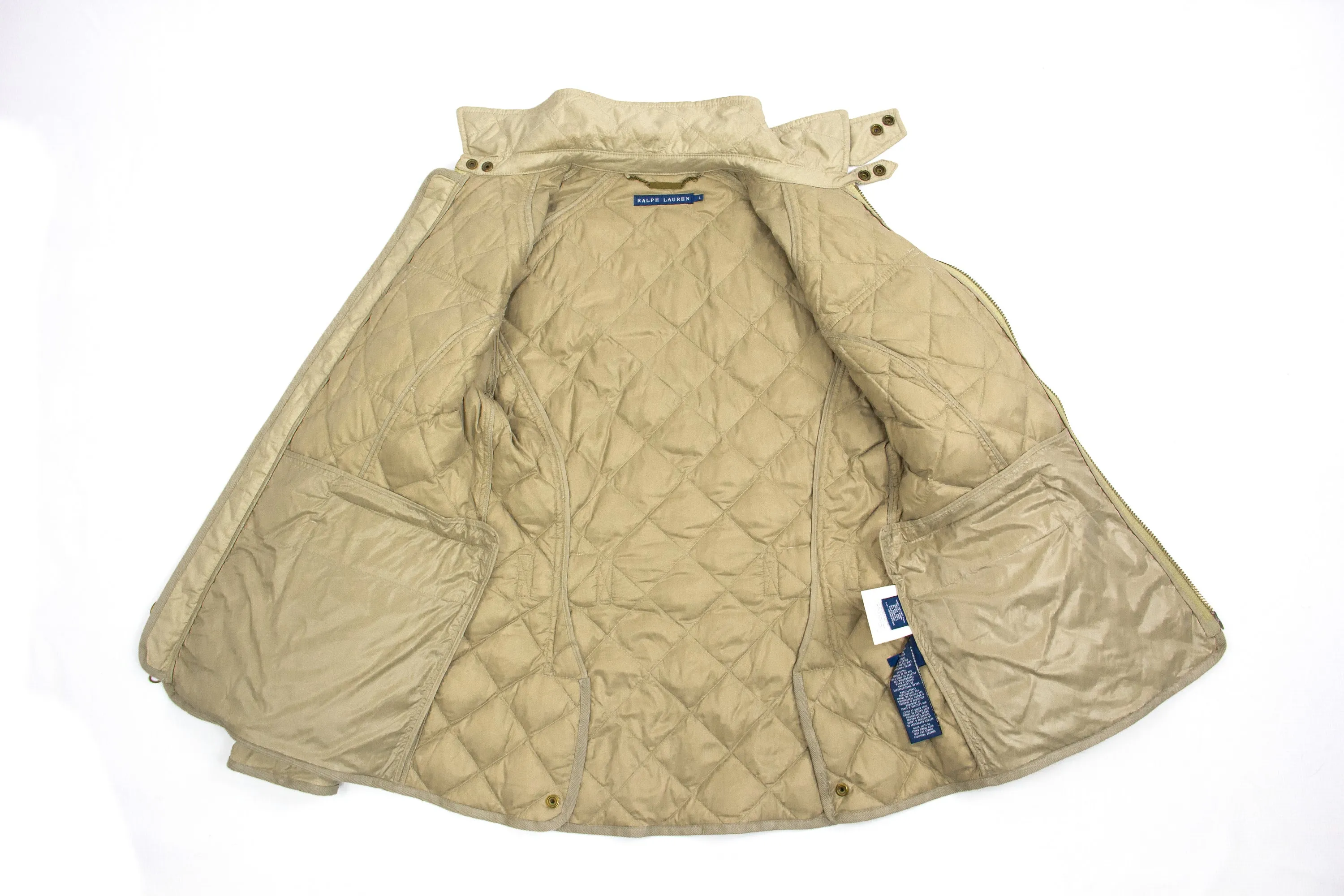 RALPH LAUREN Down Insulated Beige Classic Quilted Jacket, SIZE L