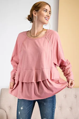Relaxed Dolman Sleeve Lace Detailed Tiered Ruffle Tunic Top