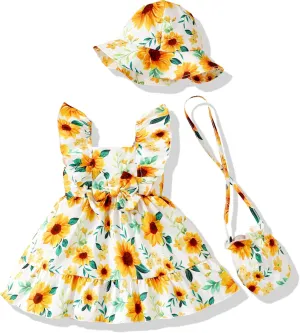 Renotemy Newborn Infant Baby Girl Dresses Summer Outfits Boho Casual Sundress Gifts Toddler Clothes for Girl with Hat and Bag