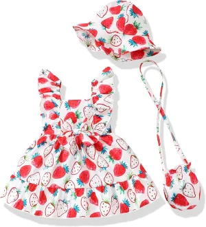 Renotemy Newborn Infant Baby Girl Dresses Summer Outfits Boho Casual Sundress Gifts Toddler Clothes for Girl with Hat and Bag