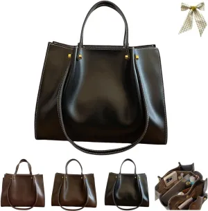 Retro Large Capacity Slouchy Work Tote Bag with Zipper,Fashion PU Satchel Handbag,Women's Soft Leather Shoulder Travel Purse
