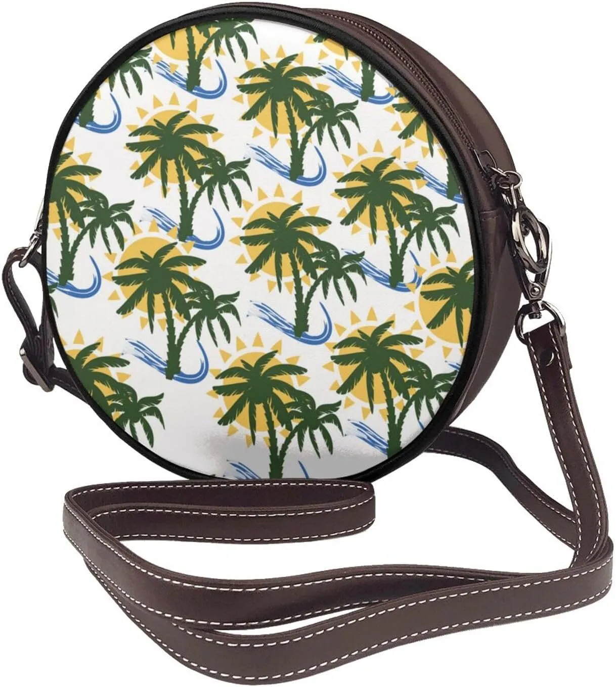 Round Crossbody Bag for Women, PU Leather Shoulder Bag with Strap