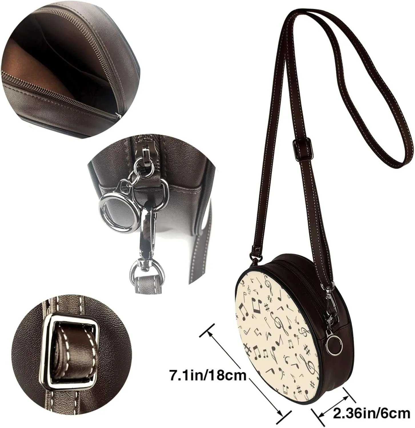 Round Crossbody Bag for Women, PU Leather Shoulder Bag with Strap