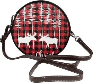 Round Crossbody Bag for Women, PU Leather Shoulder Bag with Strap