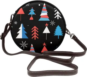 Round Crossbody Bag for Women, PU Leather Shoulder Bag with Strap