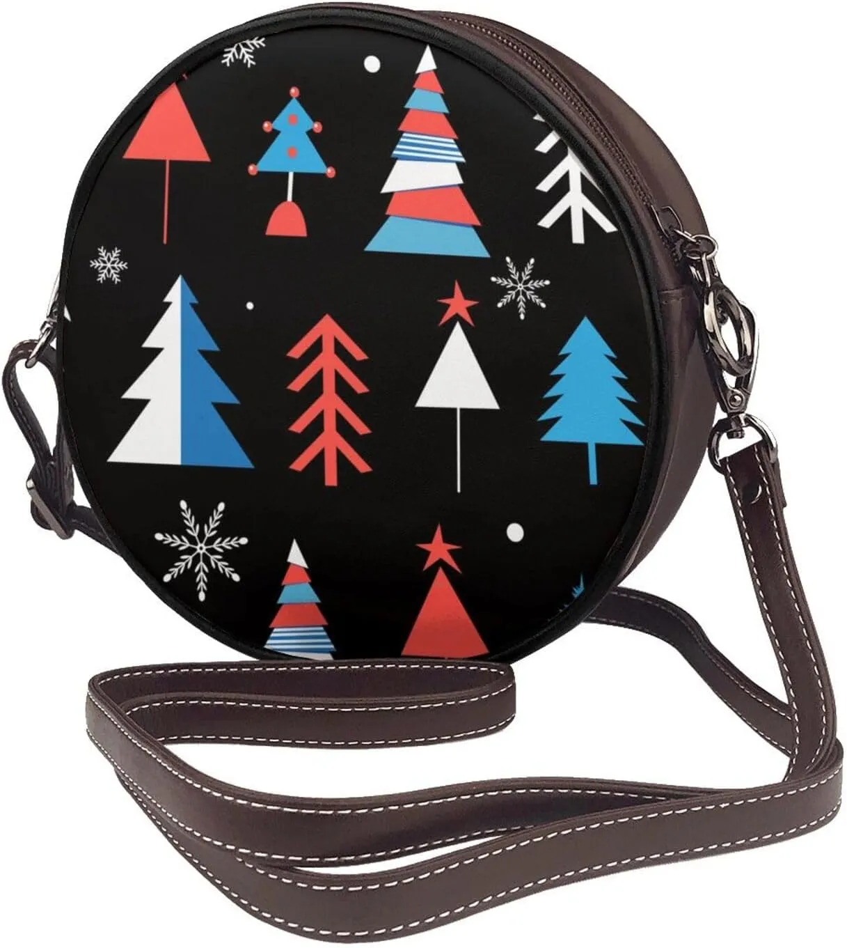 Round Crossbody Bag for Women, PU Leather Shoulder Bag with Strap