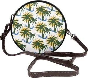 Round Crossbody Bag for Women, PU Leather Shoulder Bag with Strap