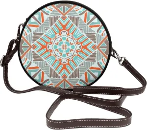 Round Crossbody Bag Small Circle Purse Zip Handbag for Women