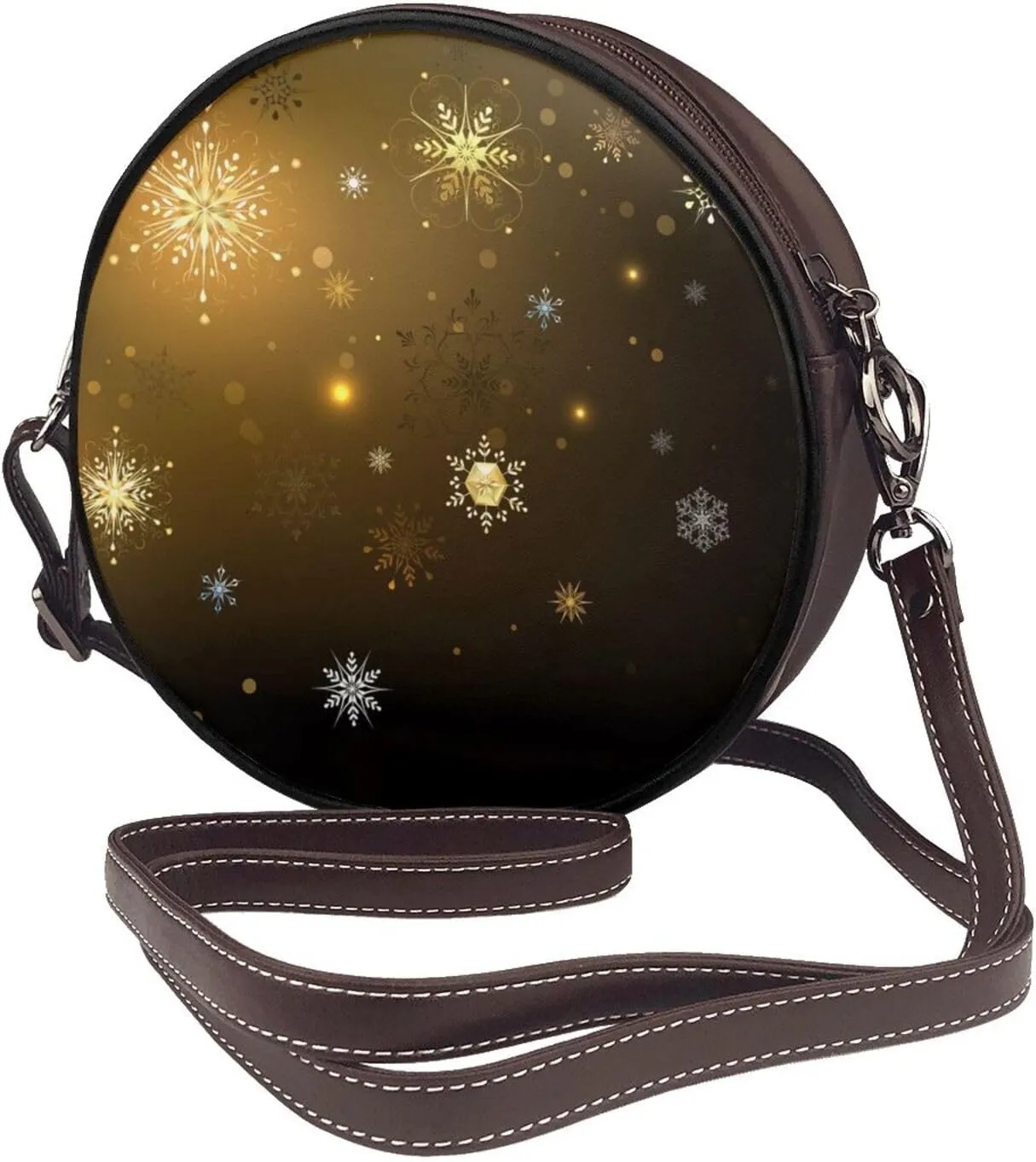 Round Crossbody Bag Small Circle Purse Zip Handbag for Women