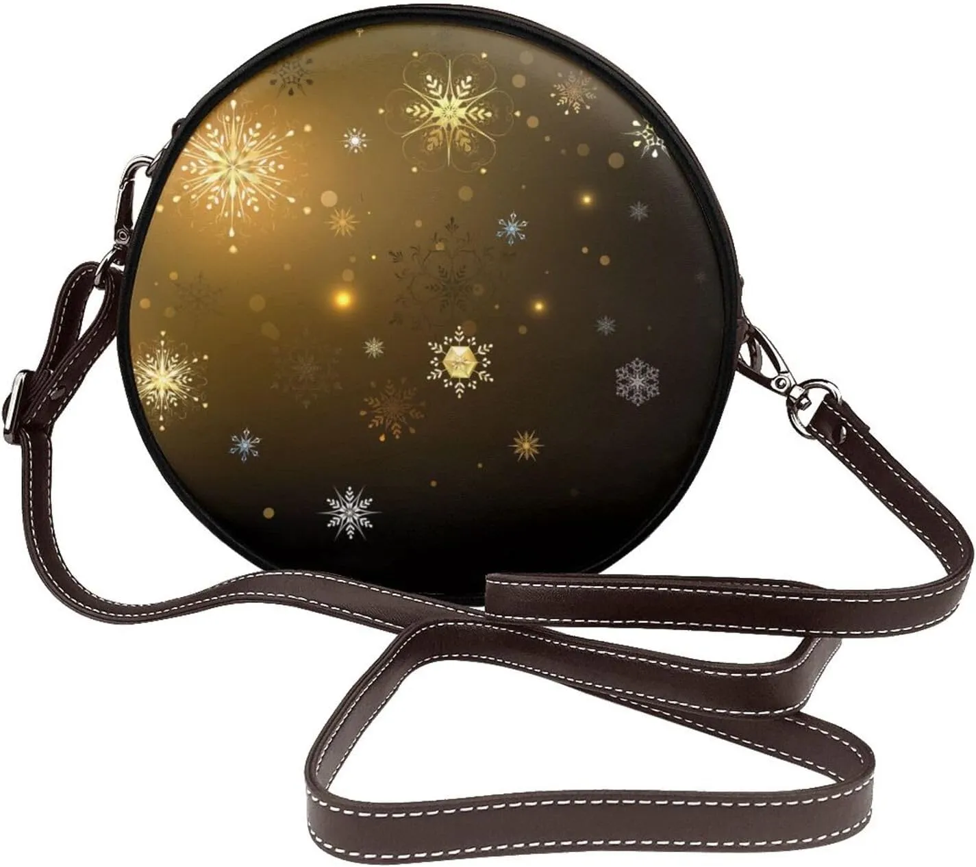 Round Crossbody Bag Small Circle Purse Zip Handbag for Women