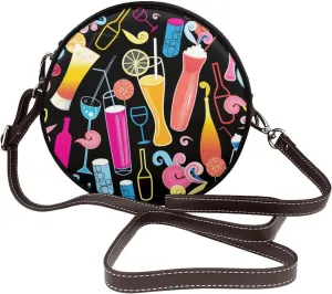 Round Crossbody Bag Small Circle Purse Zip Handbag for Women