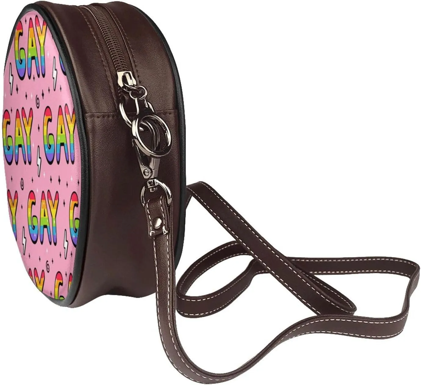 Round Crossbody Bag Small Circle Purse Zip Handbag for Women
