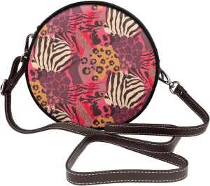 Round Crossbody Bag Small Circle Purse Zip Handbag for Women