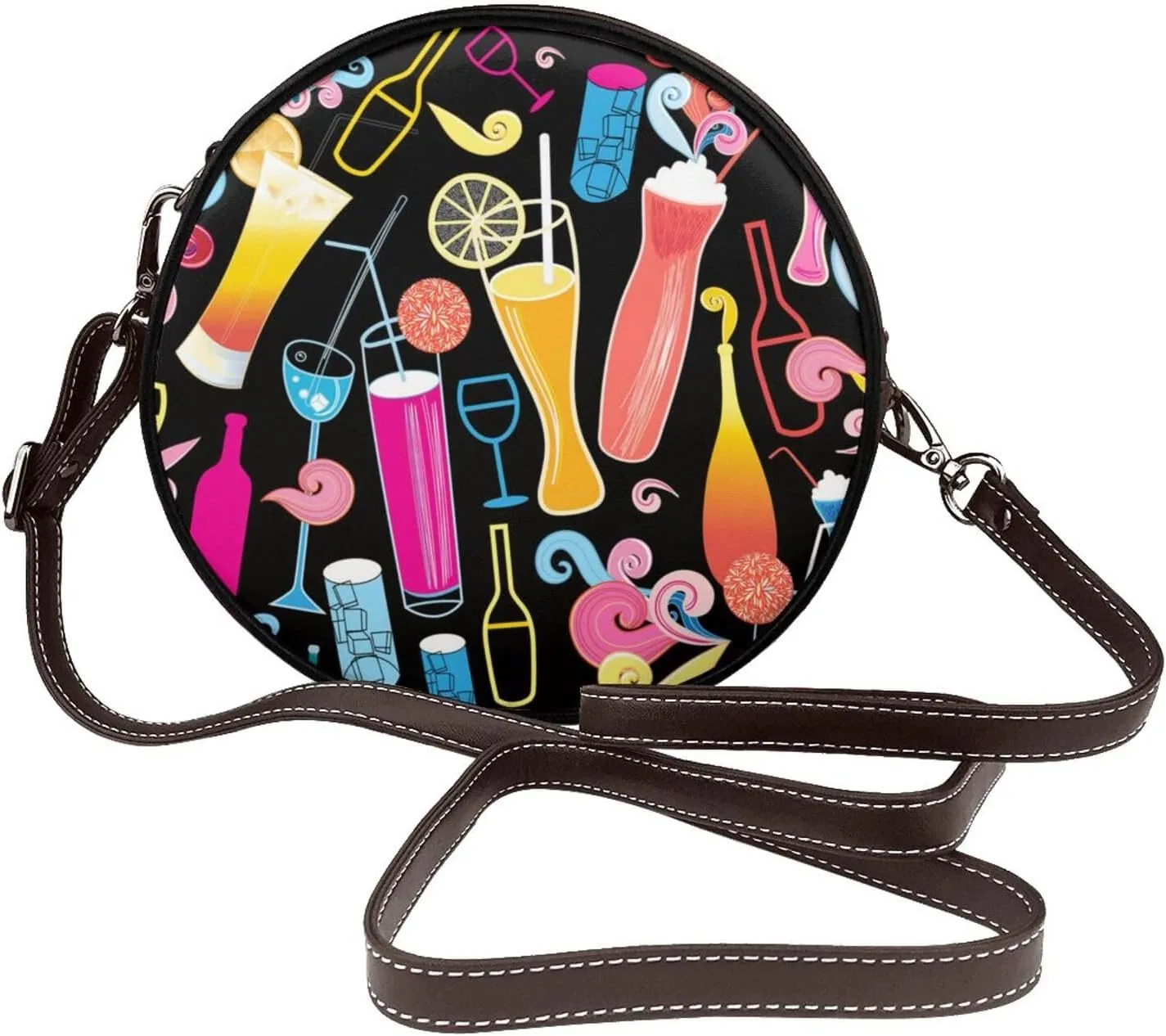 Round Crossbody Bag Small Circle Purse Zip Handbag for Women