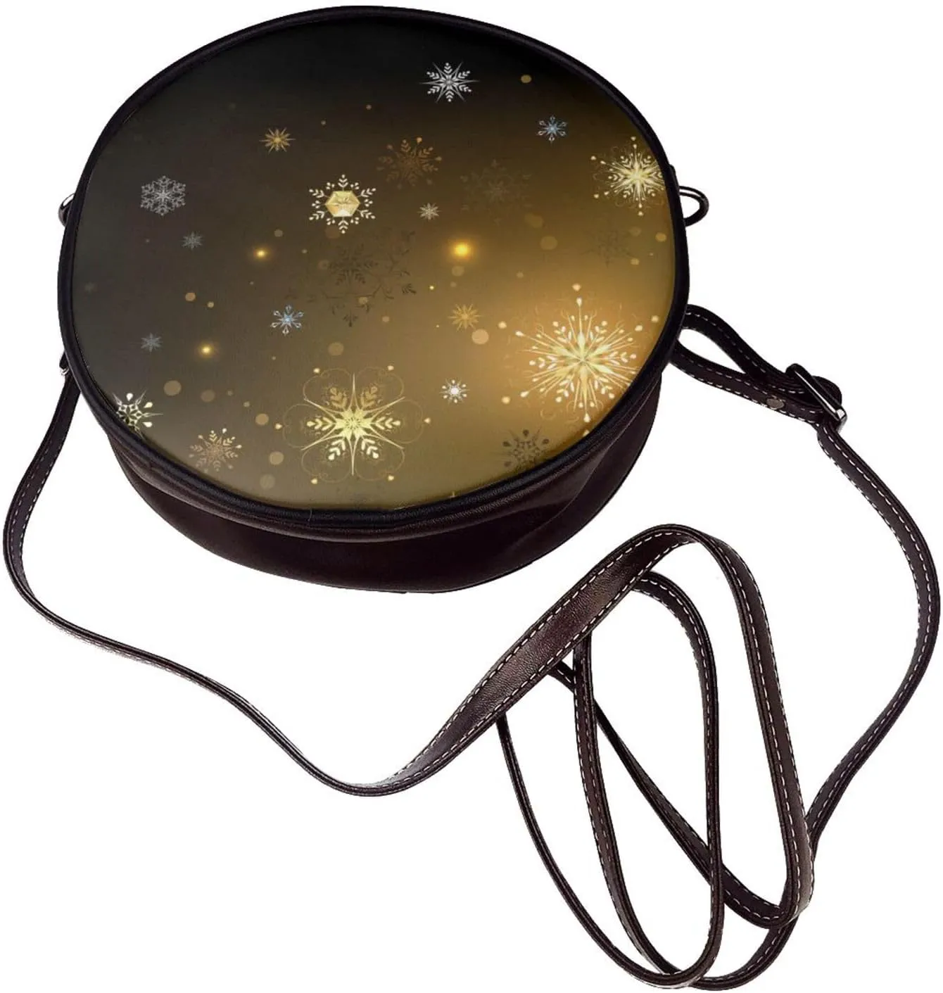 Round Crossbody Bag Small Circle Purse Zip Handbag for Women