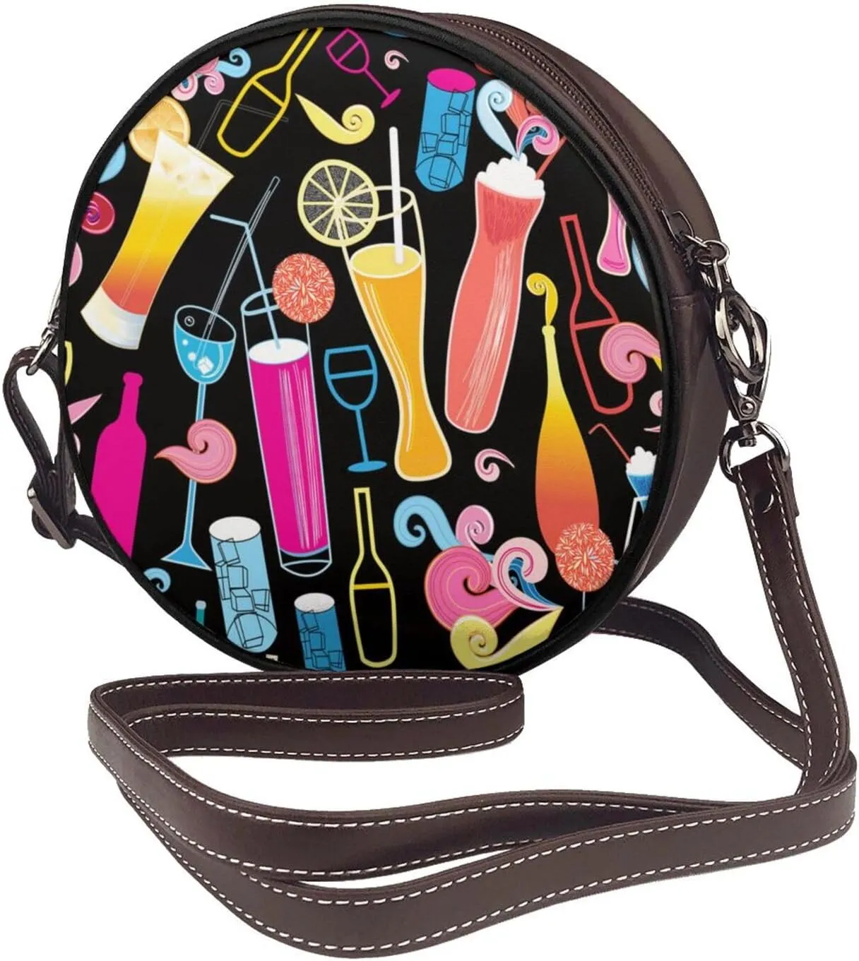 Round Crossbody Bag Small Circle Purse Zip Handbag for Women
