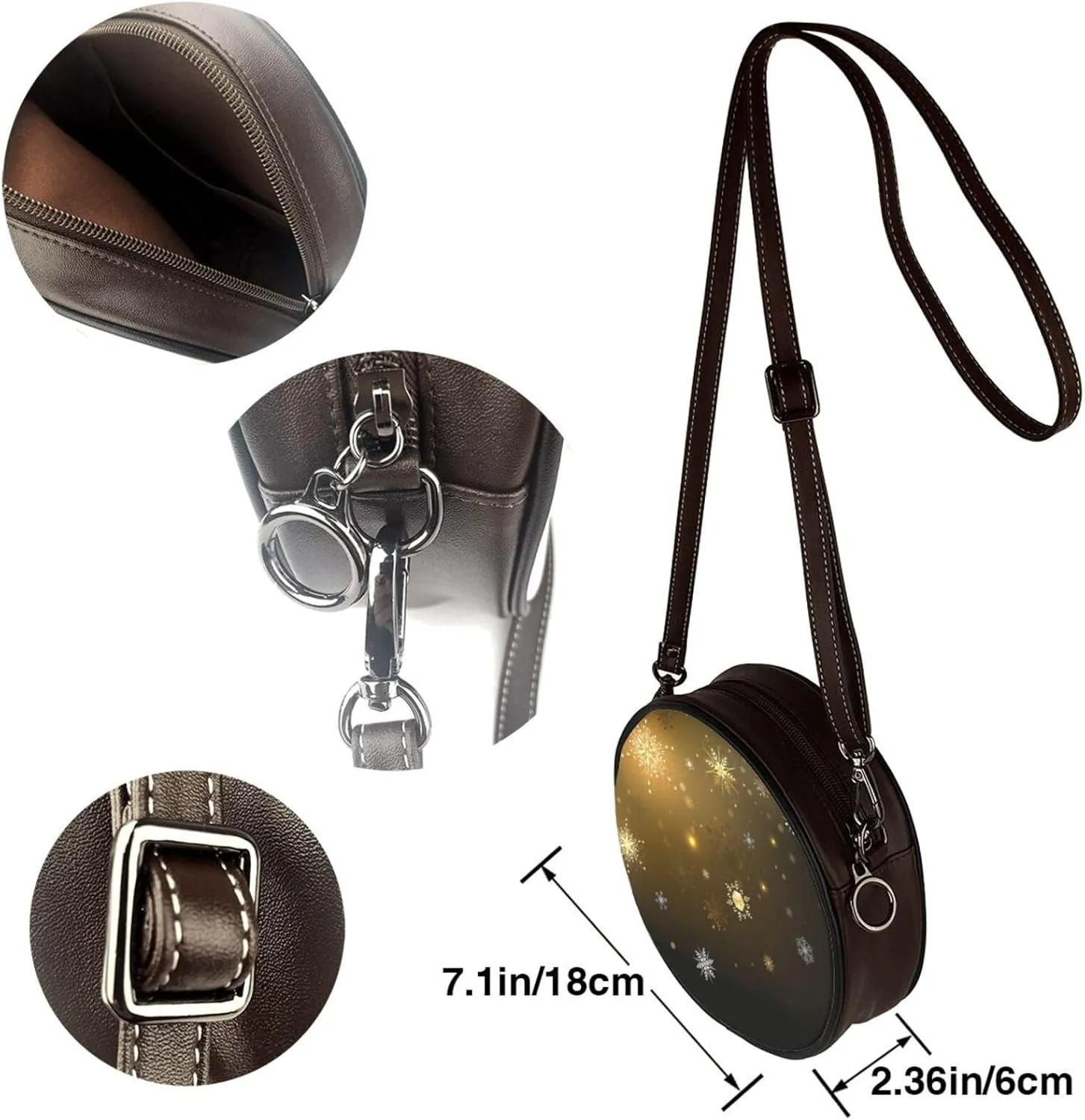 Round Crossbody Bag Small Circle Purse Zip Handbag for Women