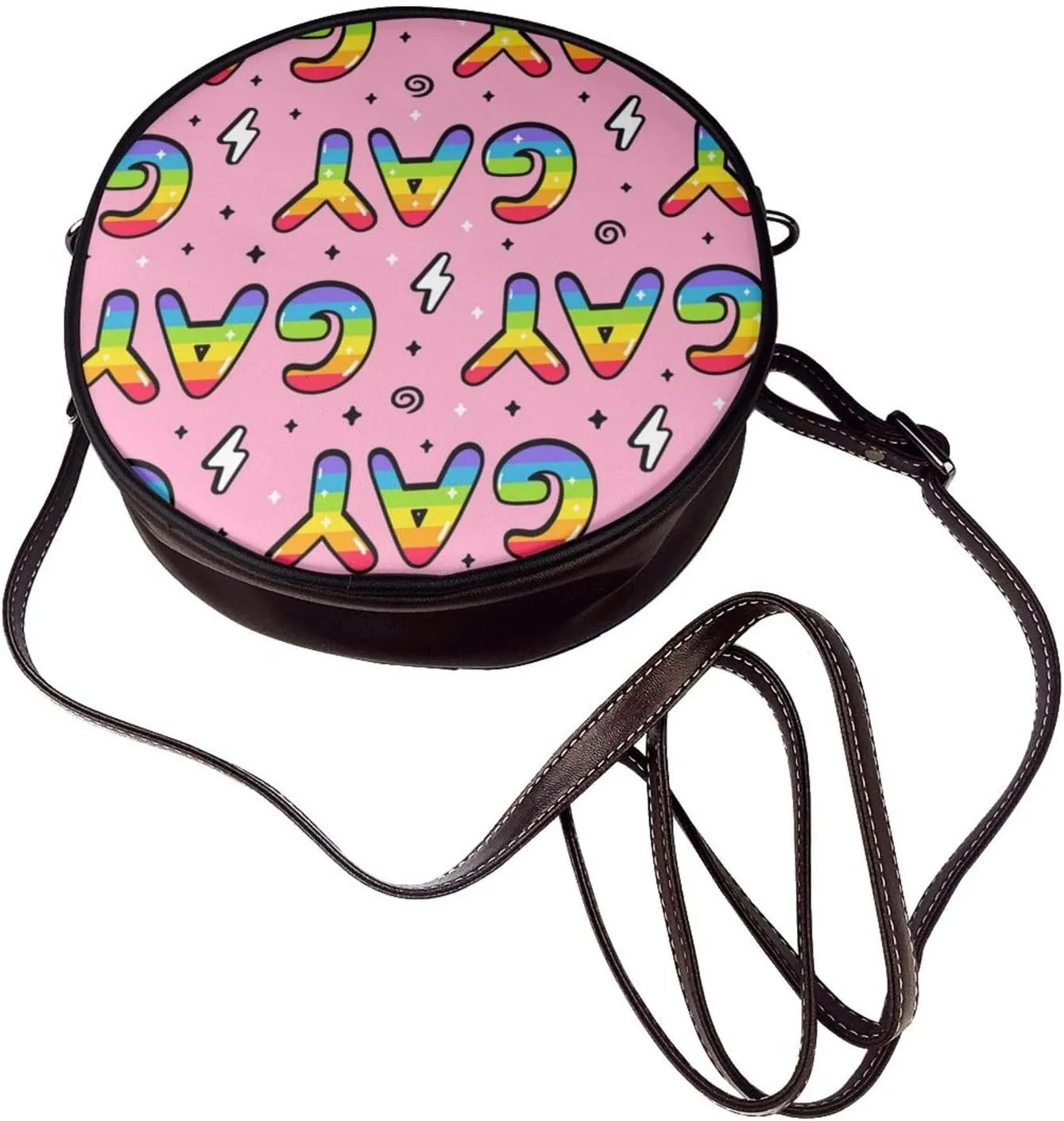 Round Crossbody Bag Small Circle Purse Zip Handbag for Women