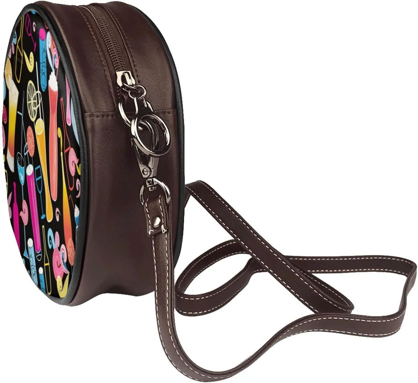 Round Crossbody Bag Small Circle Purse Zip Handbag for Women