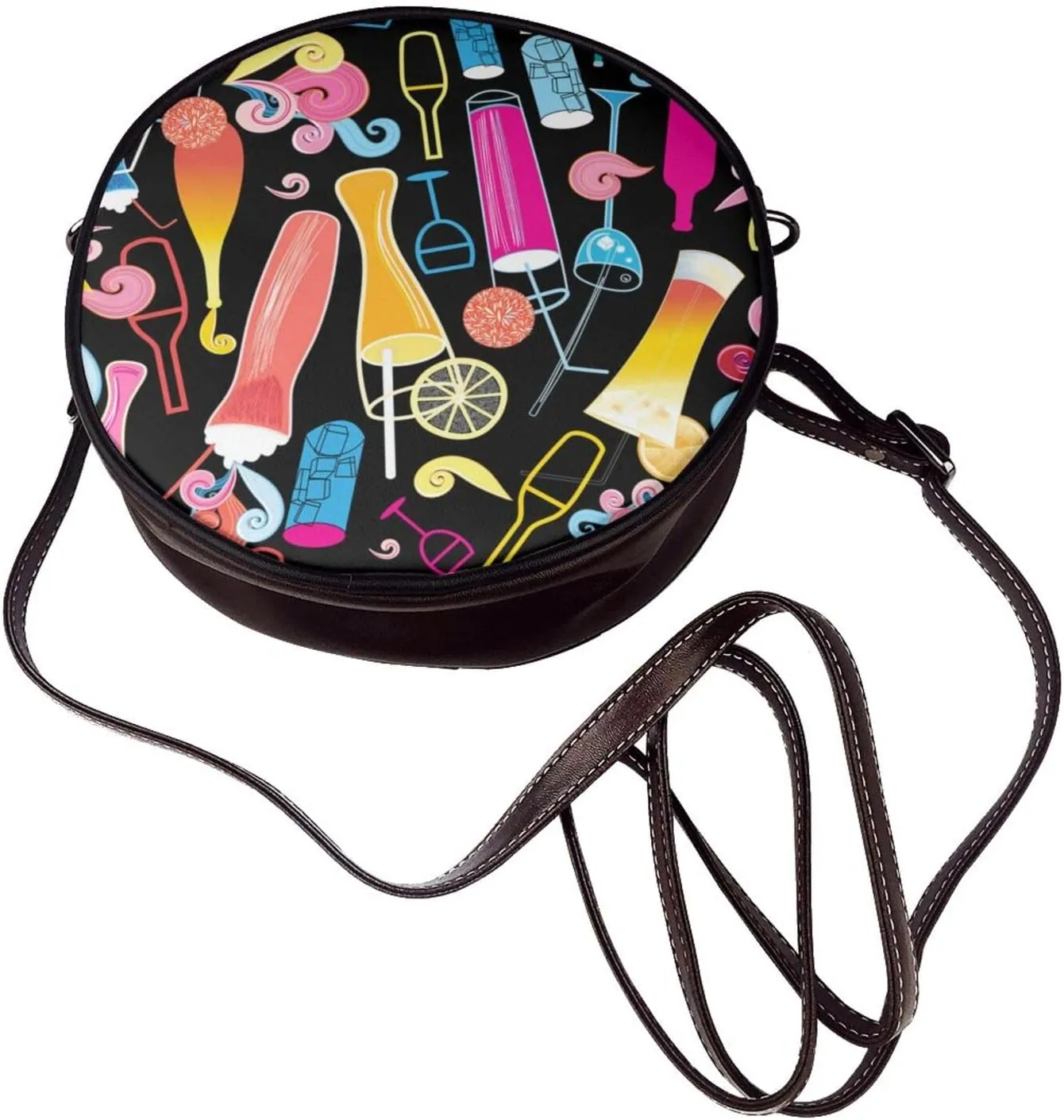 Round Crossbody Bag Small Circle Purse Zip Handbag for Women