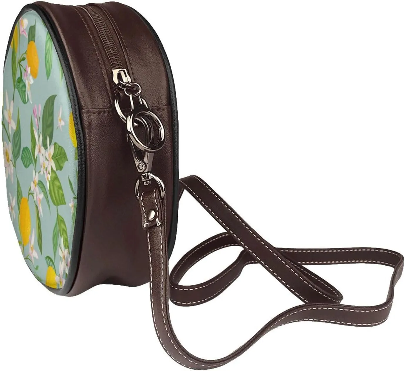 Round Crossbody Bags for Women, Faux Leather Circle Purse Zipper Small Shoulder Bag with Adjustable Straps