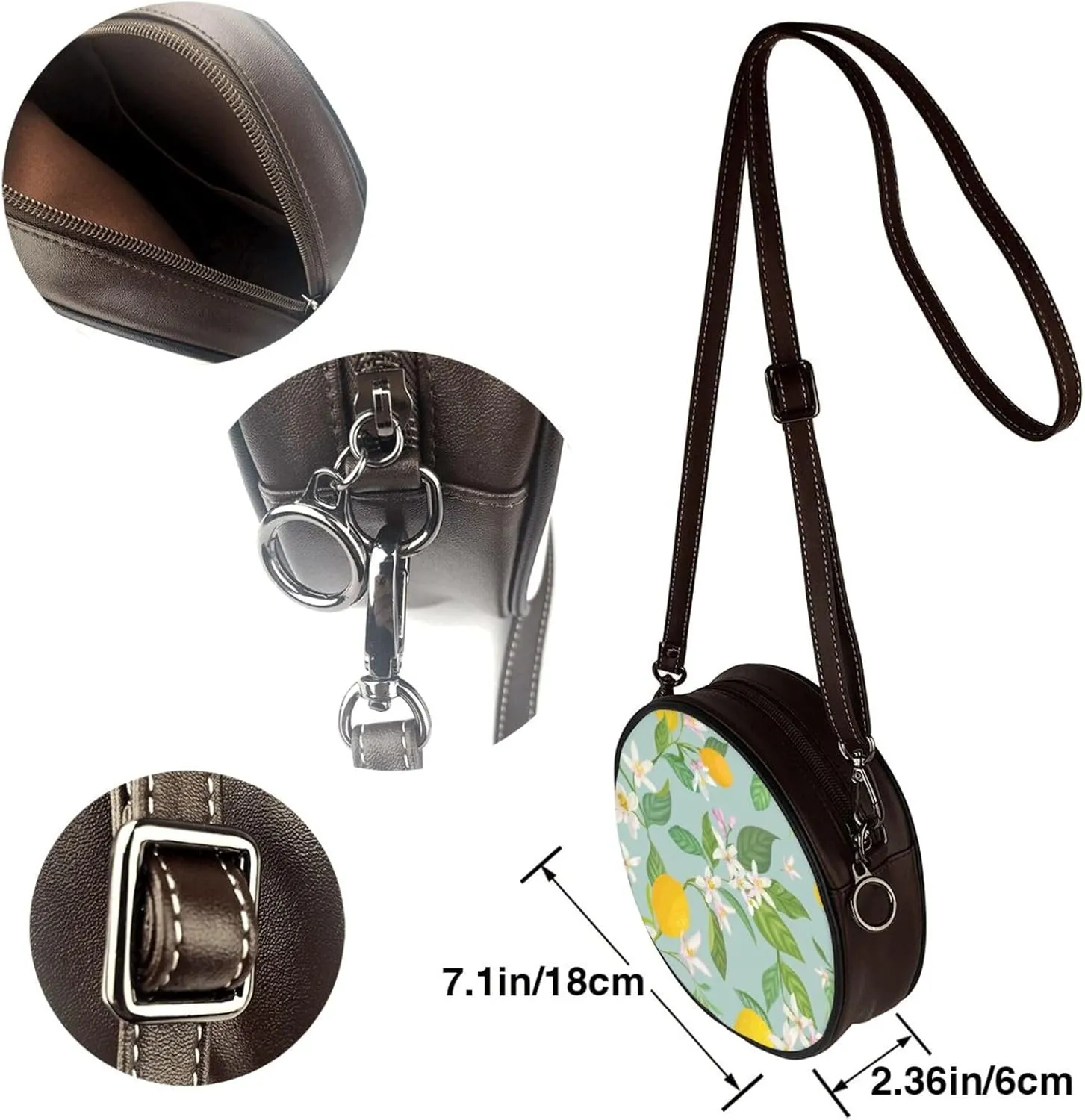 Round Crossbody Bags for Women, Faux Leather Circle Purse Zipper Small Shoulder Bag with Adjustable Straps