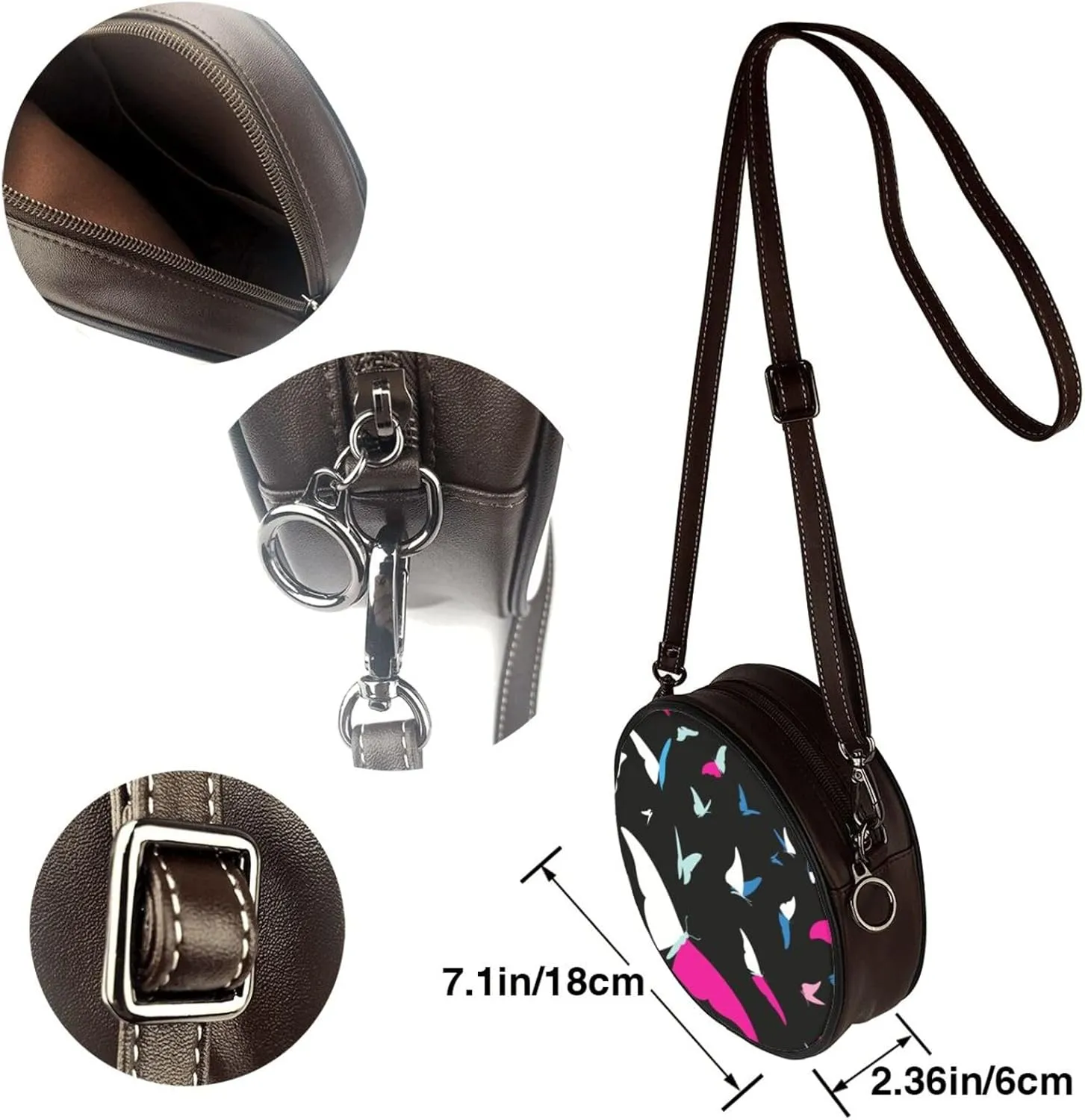 Round Crossbody Bags for Women, Faux Leather Circle Purse Zipper Small Shoulder Bag with Adjustable Straps