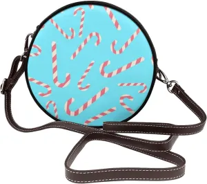 Round Crossbody Bags for Women, Faux Leather Circle Purse Zipper Small Shoulder Bag with Adjustable Straps