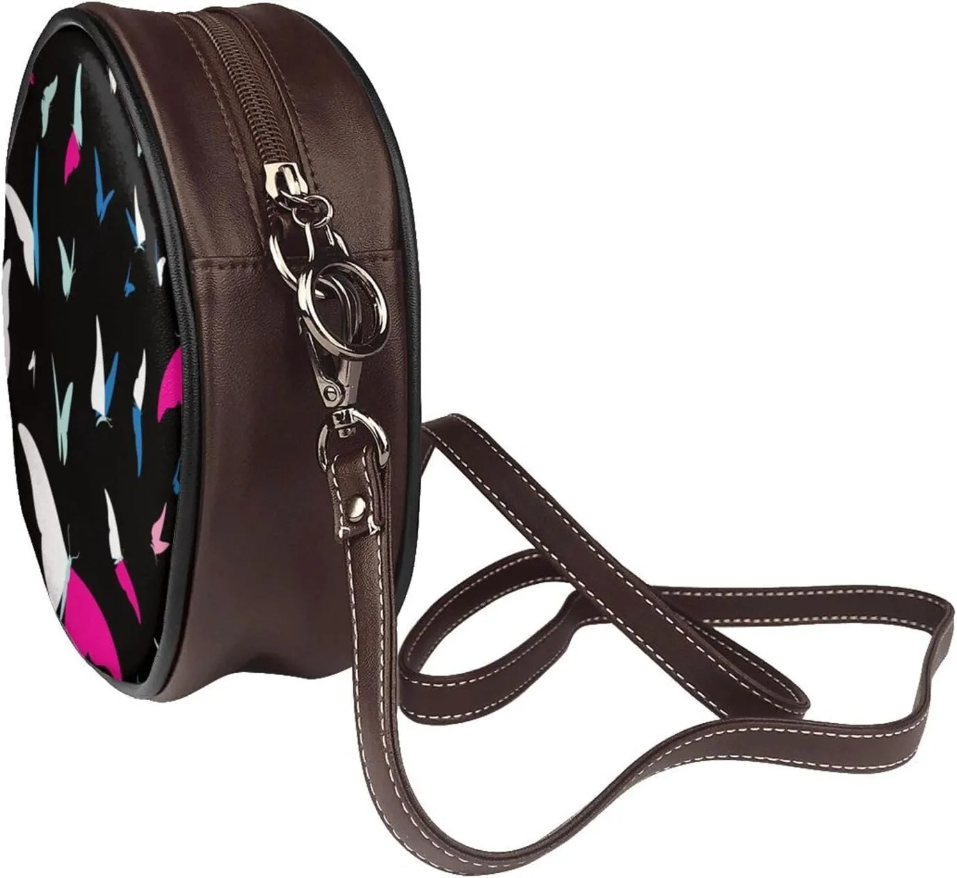 Round Crossbody Bags for Women, Faux Leather Circle Purse Zipper Small Shoulder Bag with Adjustable Straps