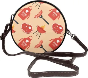 Round Crossbody Bags for Women, Faux Leather Circle Purse Zipper Small Shoulder Bag with Adjustable Straps