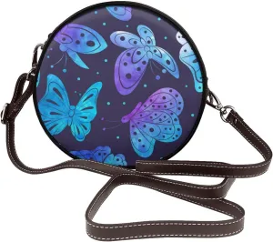 Round Crossbody Bags for Women, Faux Leather Circle Purse Zipper Small Shoulder Bag with Adjustable Straps