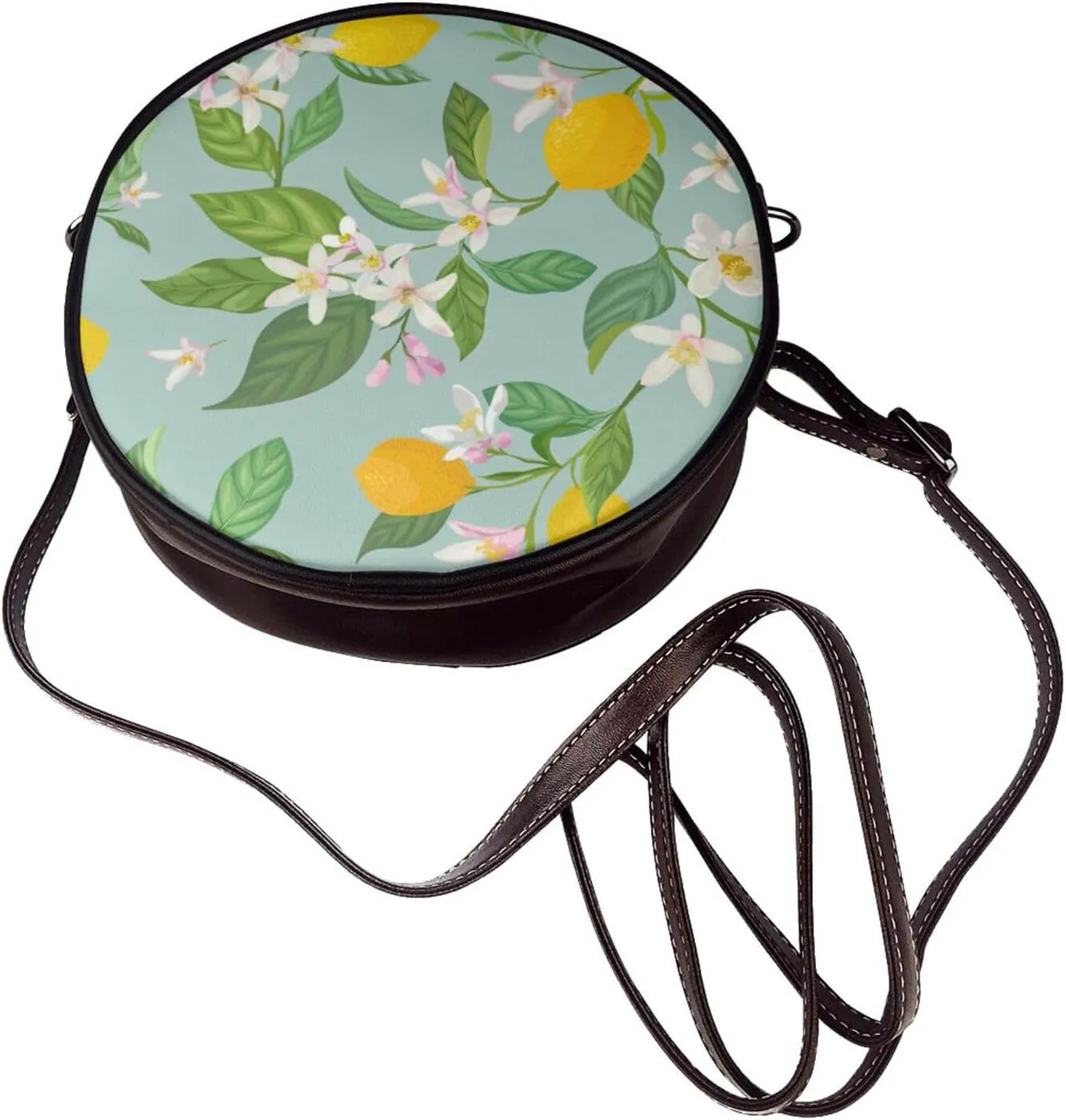 Round Crossbody Bags for Women, Faux Leather Circle Purse Zipper Small Shoulder Bag with Adjustable Straps