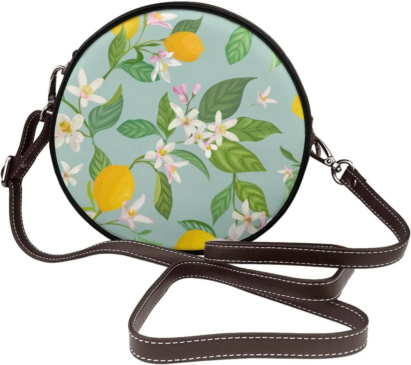 Round Crossbody Bags for Women, Faux Leather Circle Purse Zipper Small Shoulder Bag with Adjustable Straps