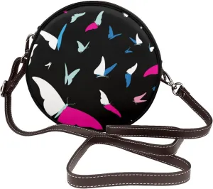 Round Crossbody Bags for Women, Faux Leather Circle Purse Zipper Small Shoulder Bag with Adjustable Straps