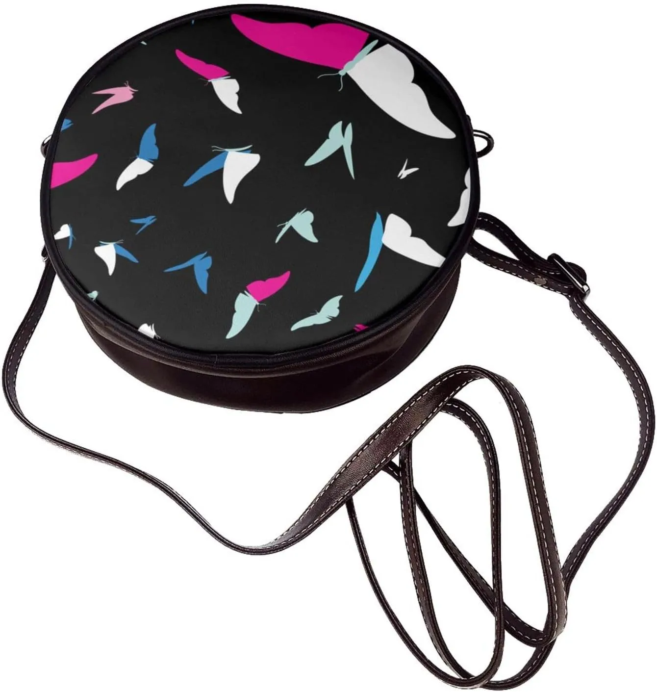 Round Crossbody Bags for Women, Faux Leather Circle Purse Zipper Small Shoulder Bag with Adjustable Straps