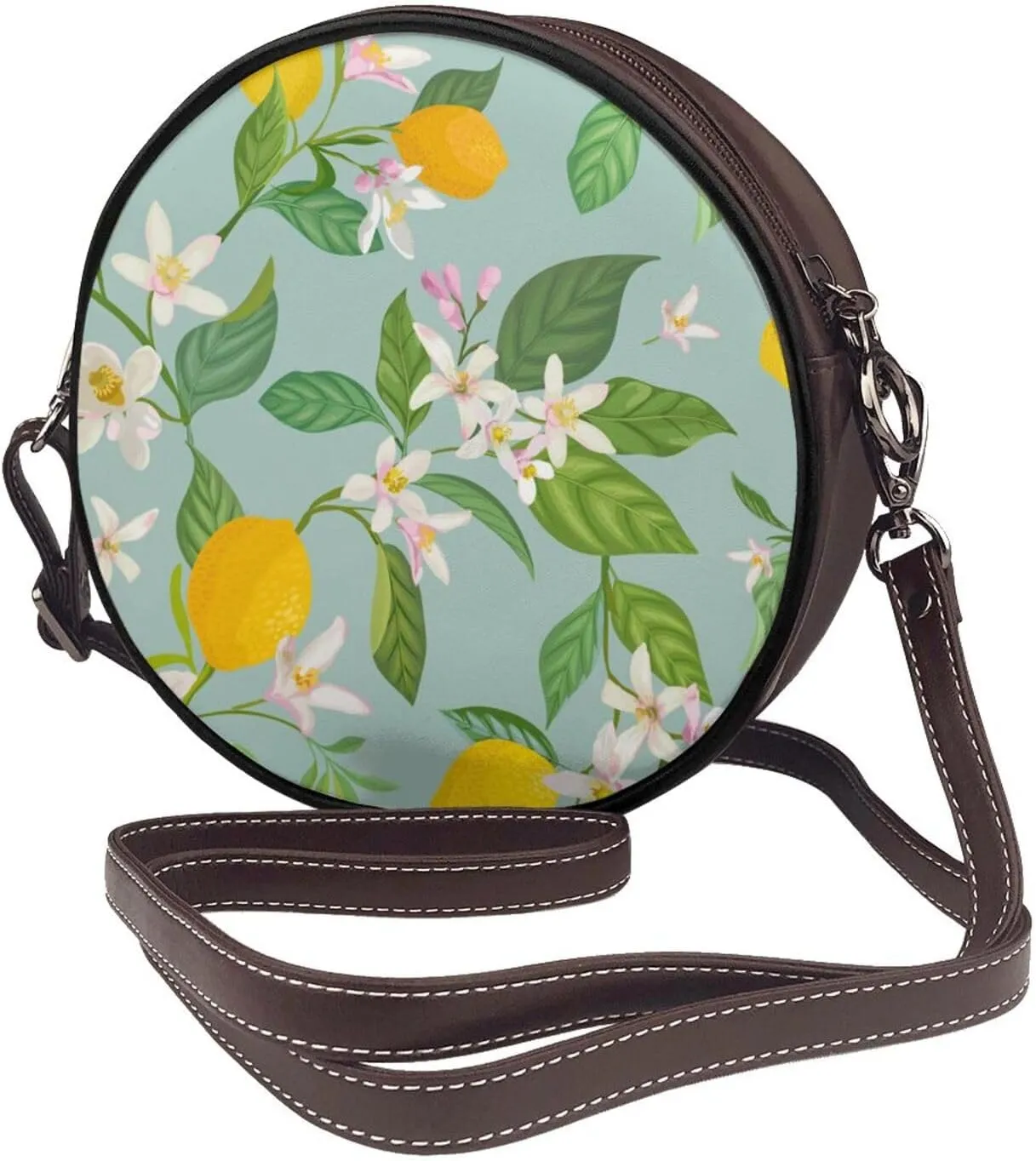 Round Crossbody Bags for Women, Faux Leather Circle Purse Zipper Small Shoulder Bag with Adjustable Straps