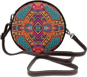 Round Crossbody Bags for Women, Faux Leather Circle Purse Zipper Small Shoulder Bag with Adjustable Straps